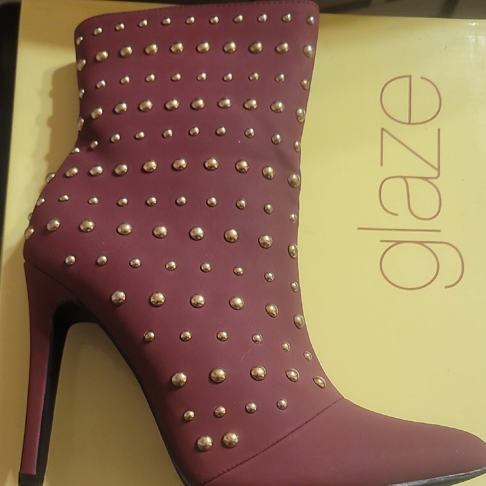 Glaze Plum Studded Ankle Bootie with Gold Accents